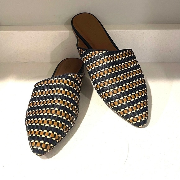 Navy and tan woven mule - Picture 2 of 14